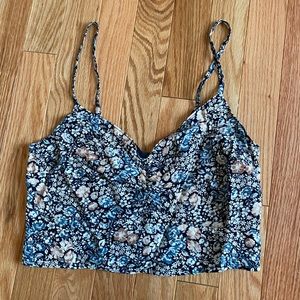 Abercrombie & Fitch Cinched Front Cropped Cami, size Medium, Navy Blue Floral